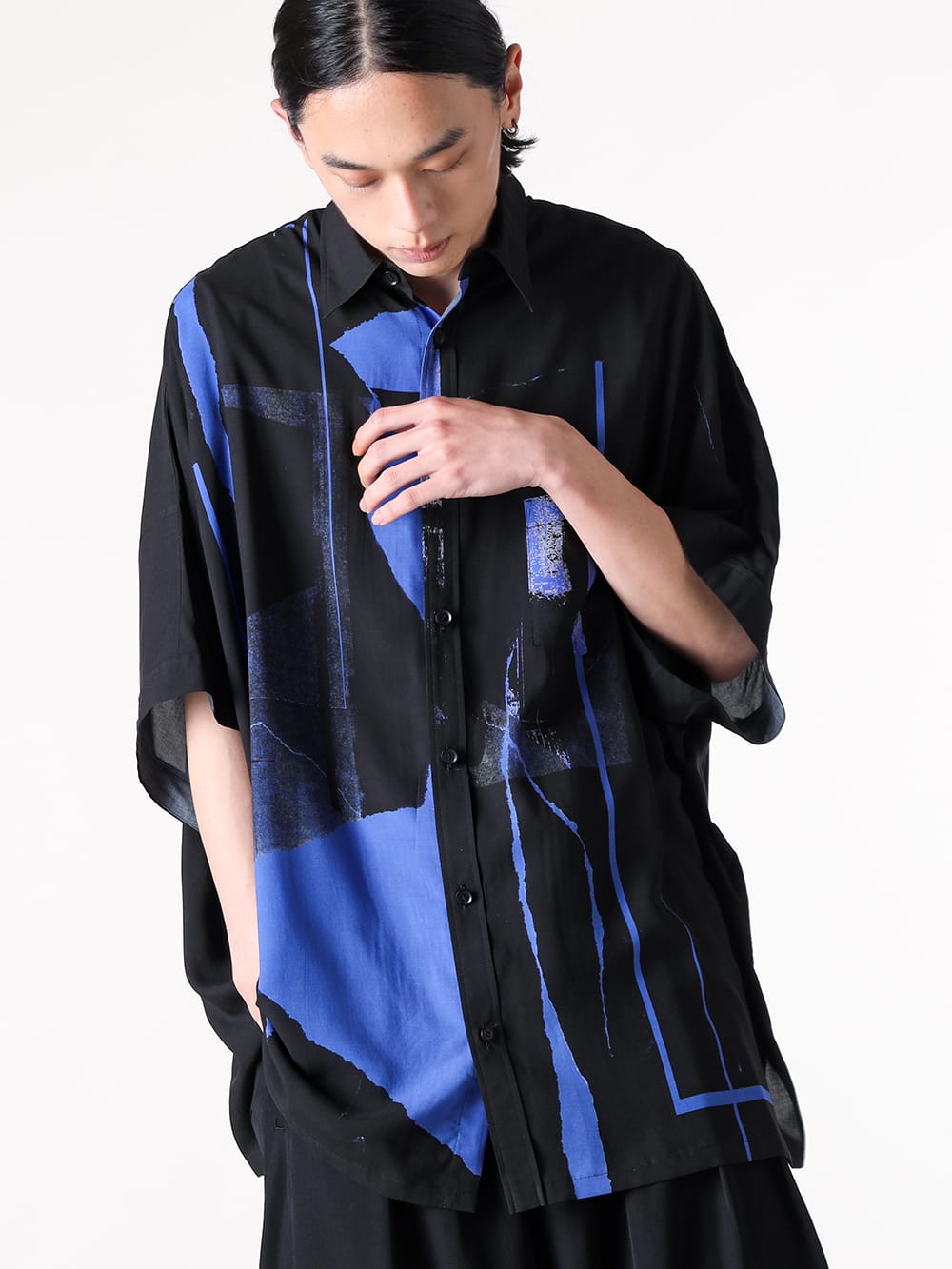 Ground Y - 2025SS - Front Dolman Short Sleeve Big Shirt ARTICLE (Blue) - Oversized short-sleeved dolman shirt - GP-B11-202 blue - Front Dolman Short Sleeve Big Shirt ARTICLE 1-0018