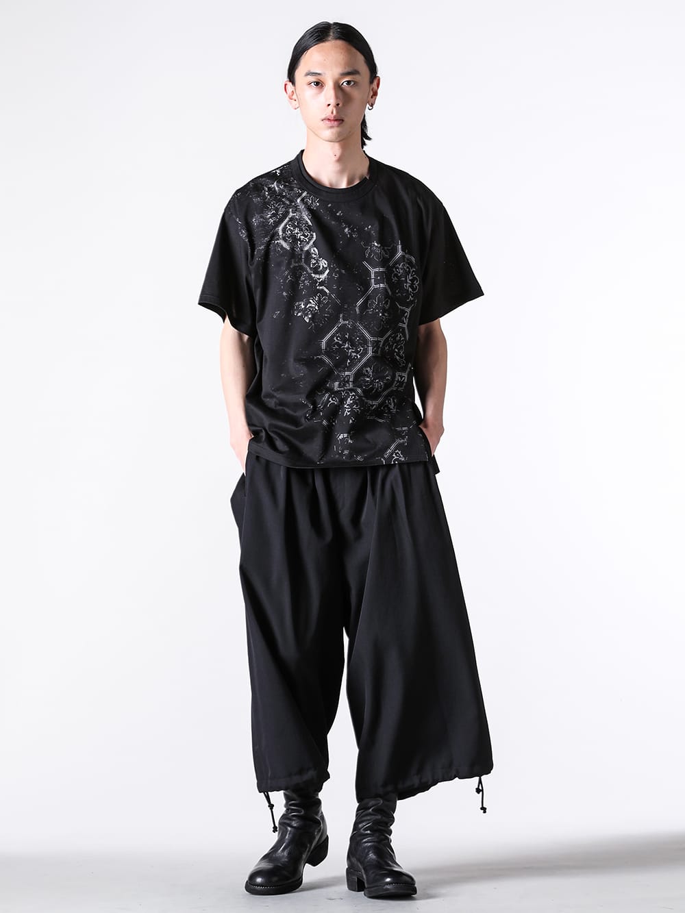Ground Y - 2025SS -  Mix Uneven T-Shirt  (White) - A tiered arranged version of the jumbo cut sew, which is available as a standard item - GP-T10-007 - Mix Uneven T-Shirt 1-0023