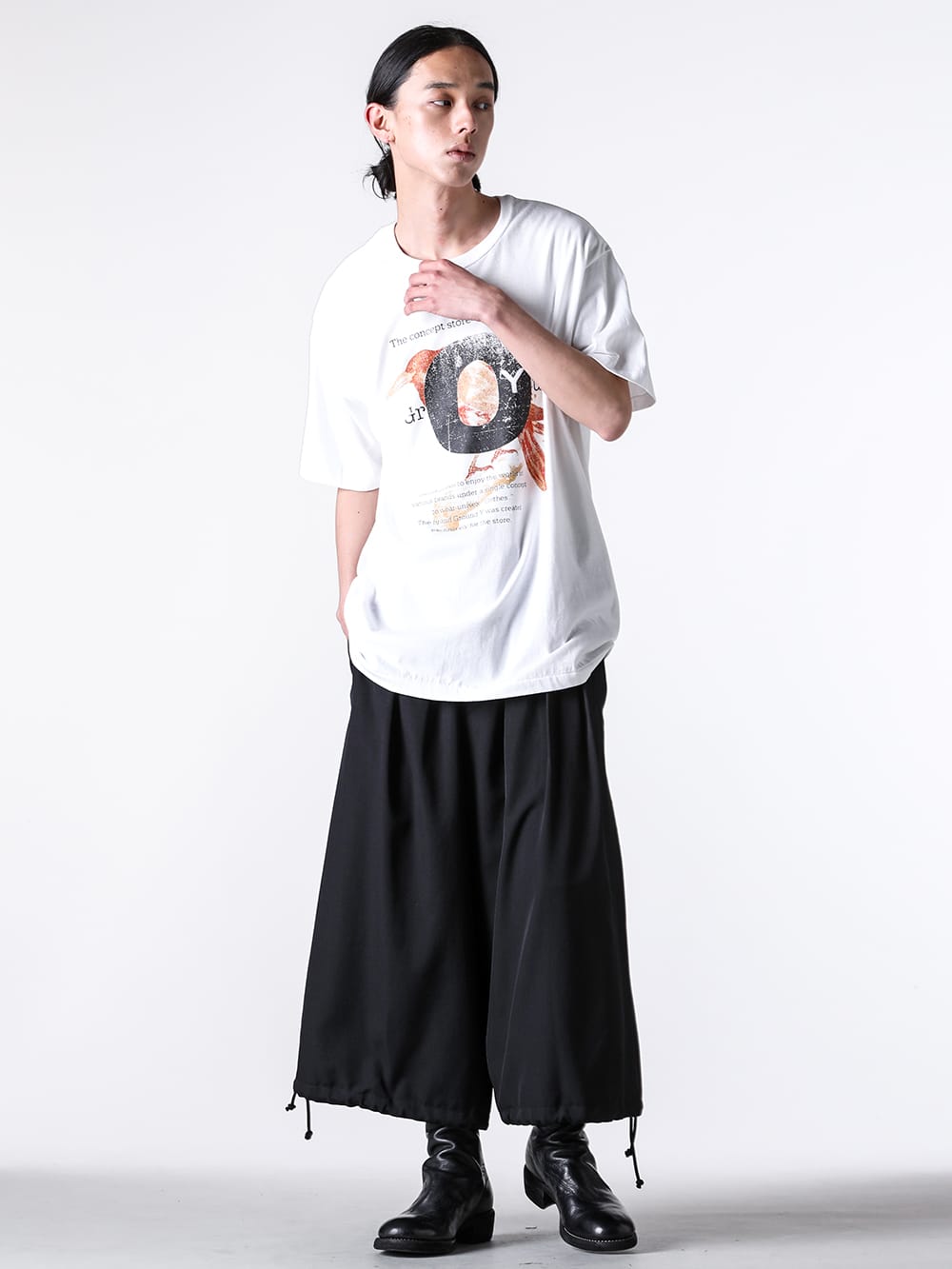 Ground Y - 2025SS -  Print Crow T-Shirt  (White) - Short-sleeved T-shirt produced in comfortable cotton - GP-T66-070 white - Print Crow T-Shirt 1-0027