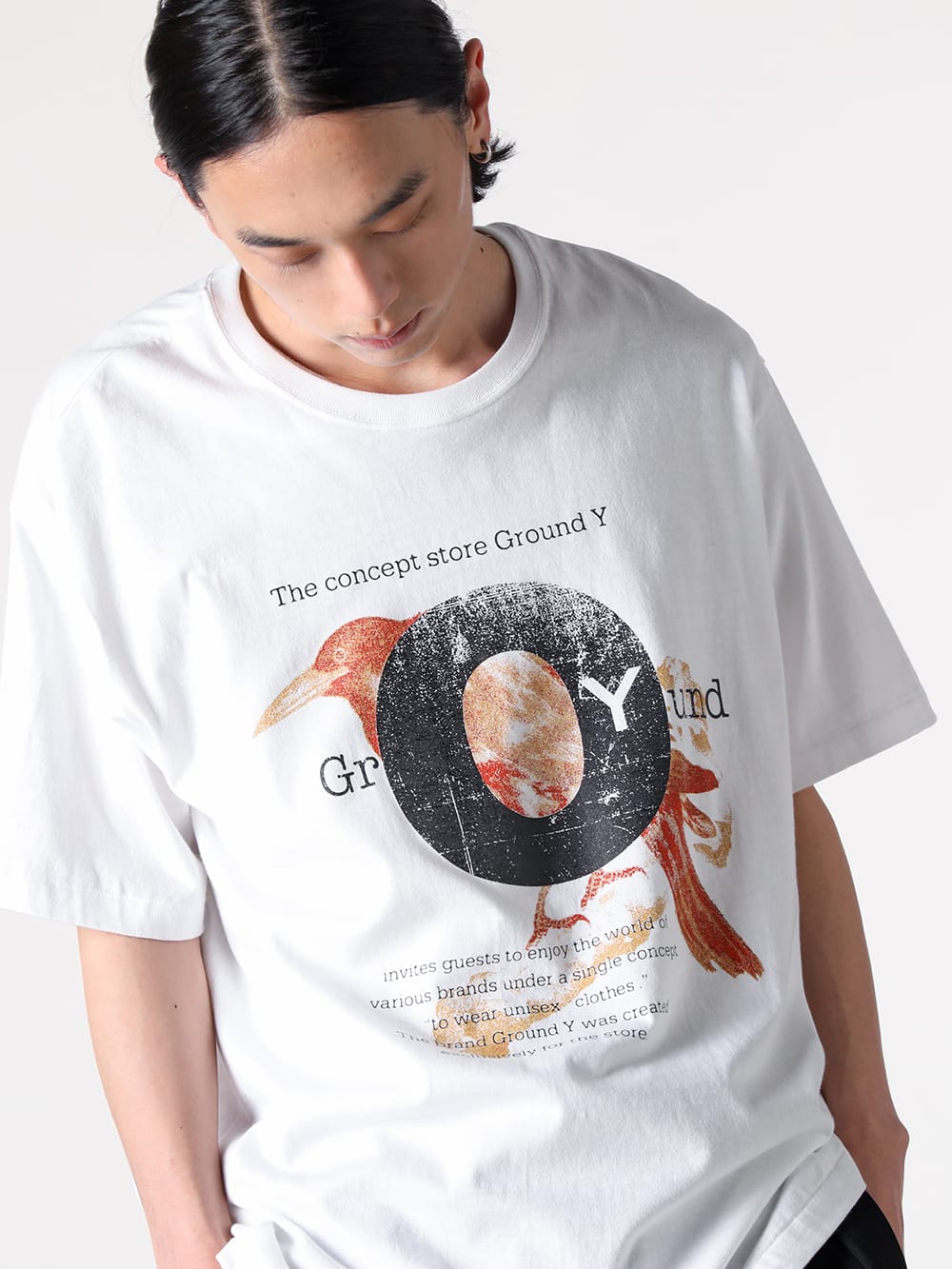 Ground Y - 2025SS - Print Crow T-Shirt  (White) - Short-sleeved T-shirt produced in comfortable cotton - GP-T66-070 white - Print Crow T-Shirt 1-0028