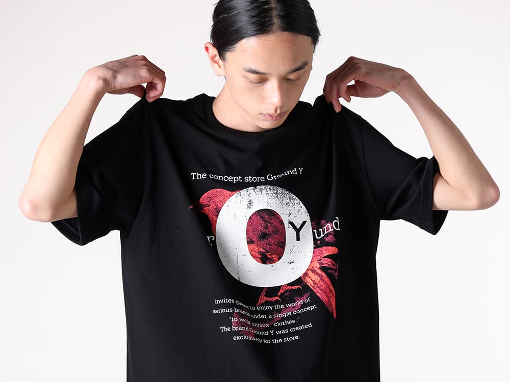 Ground Y - 2025SS - Print Crow T-Shirt  (Black) - Short-sleeved T-shirt produced in comfortable cotton - GP-T66-070 black - Print Crow T-Shirt 1-0031