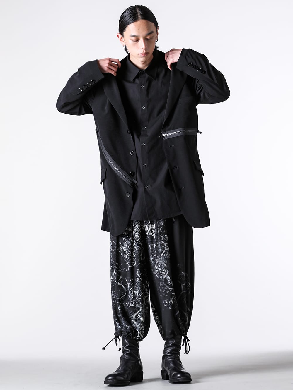 Ground Y - 2025SS styling - Front W Zip Jacket （Black） - Jacket with zipper at front - GP-J11-500 - Front W Zip Jacket 1-006