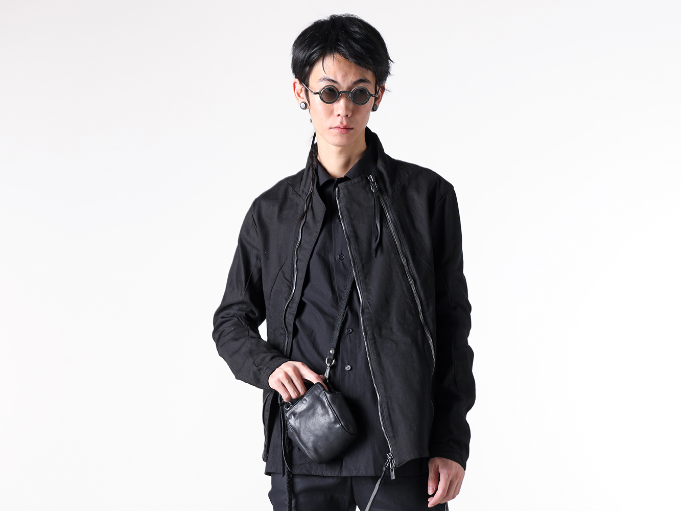 D.HYGEN - 25SS  - Denim jacket crafted from stretch denim to contour the body’s shape - Stretch Denim Double Zip High Neck Jacket (ST104-0325S black) - Carton Shirt (FM25SS301WC black) - Back Zip Race Up Boots (795BZX black) - Mini Shoulder Bag (RT02 black) - RIGARDS x ZIGGY CHEN RG1911TI Mad Scientist (RG1911TI) 2-001