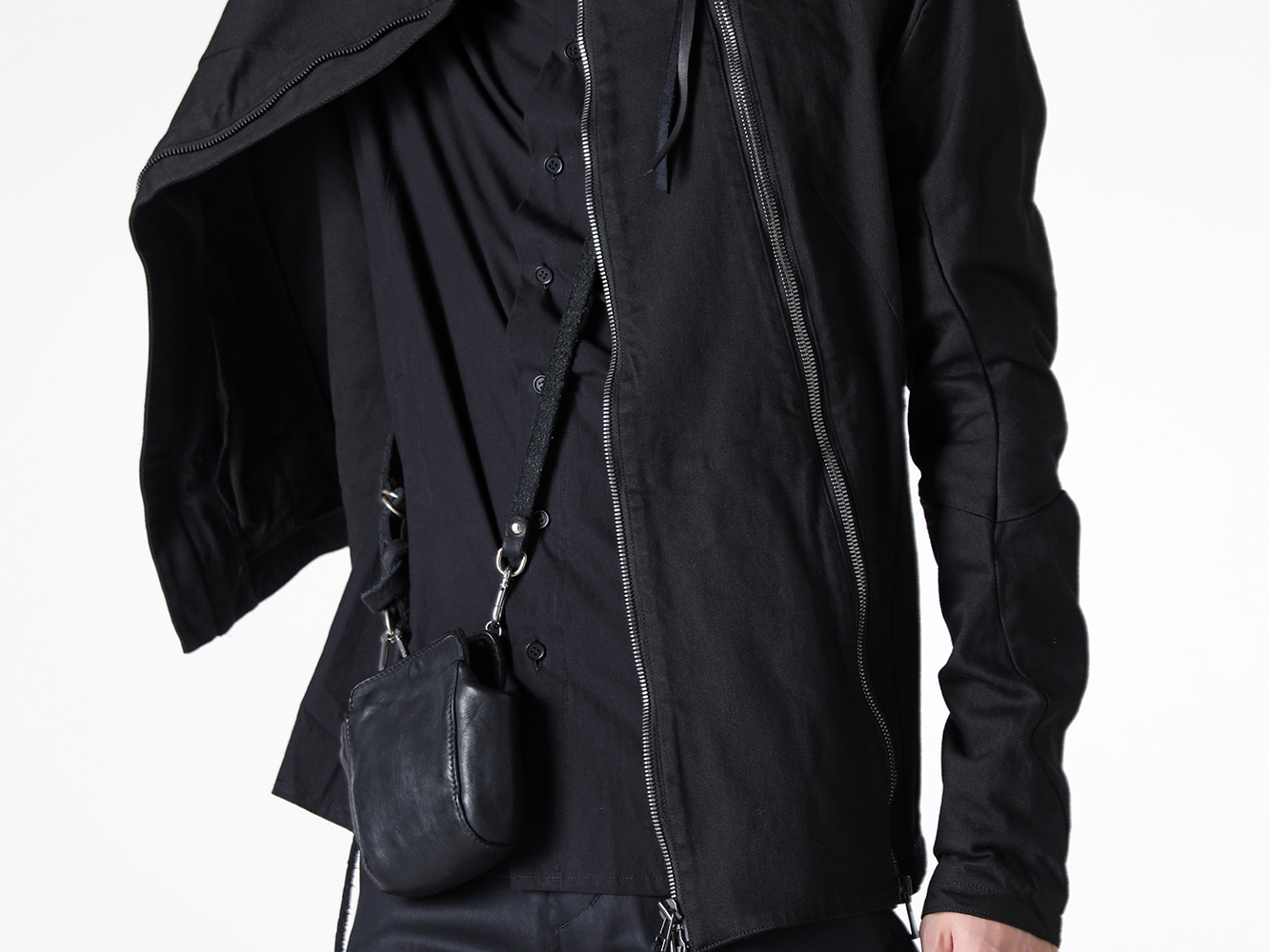 D.HYGEN - 25SS  - Denim jacket crafted from stretch denim to contour the body’s shape - Stretch Denim Double Zip High Neck Jacket (ST104-0325S black) - Carton Shirt (FM25SS301WC black) - Back Zip Race Up Boots (795BZX black) - Mini Shoulder Bag (RT02 black) - RIGARDS x ZIGGY CHEN RG1911TI Mad Scientist (RG1911TI) 2-005