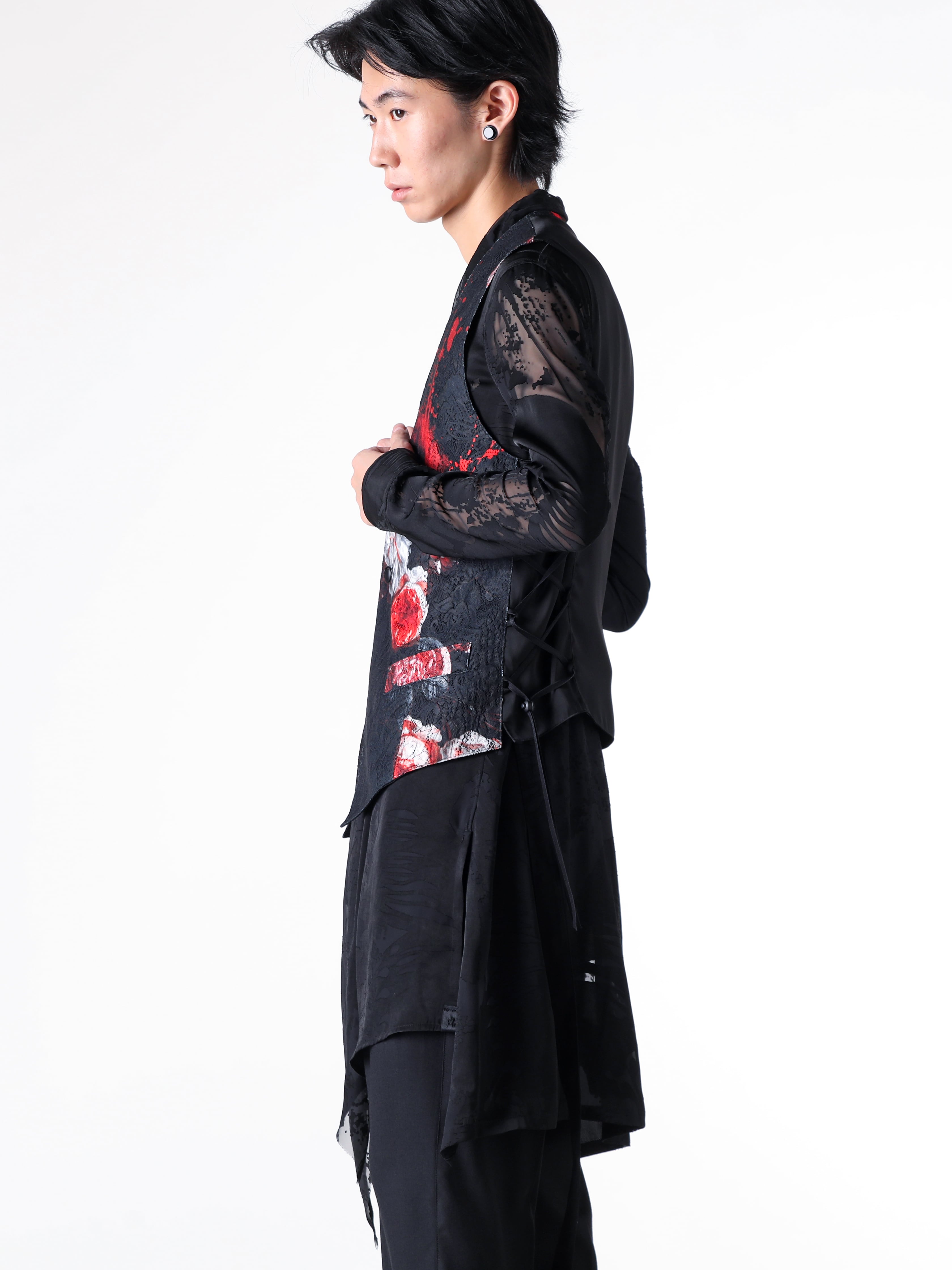 kiryuyrik - 25SS  - Vest - Lace Up Vest （Black-Red） - KT-HV14-90 2-002