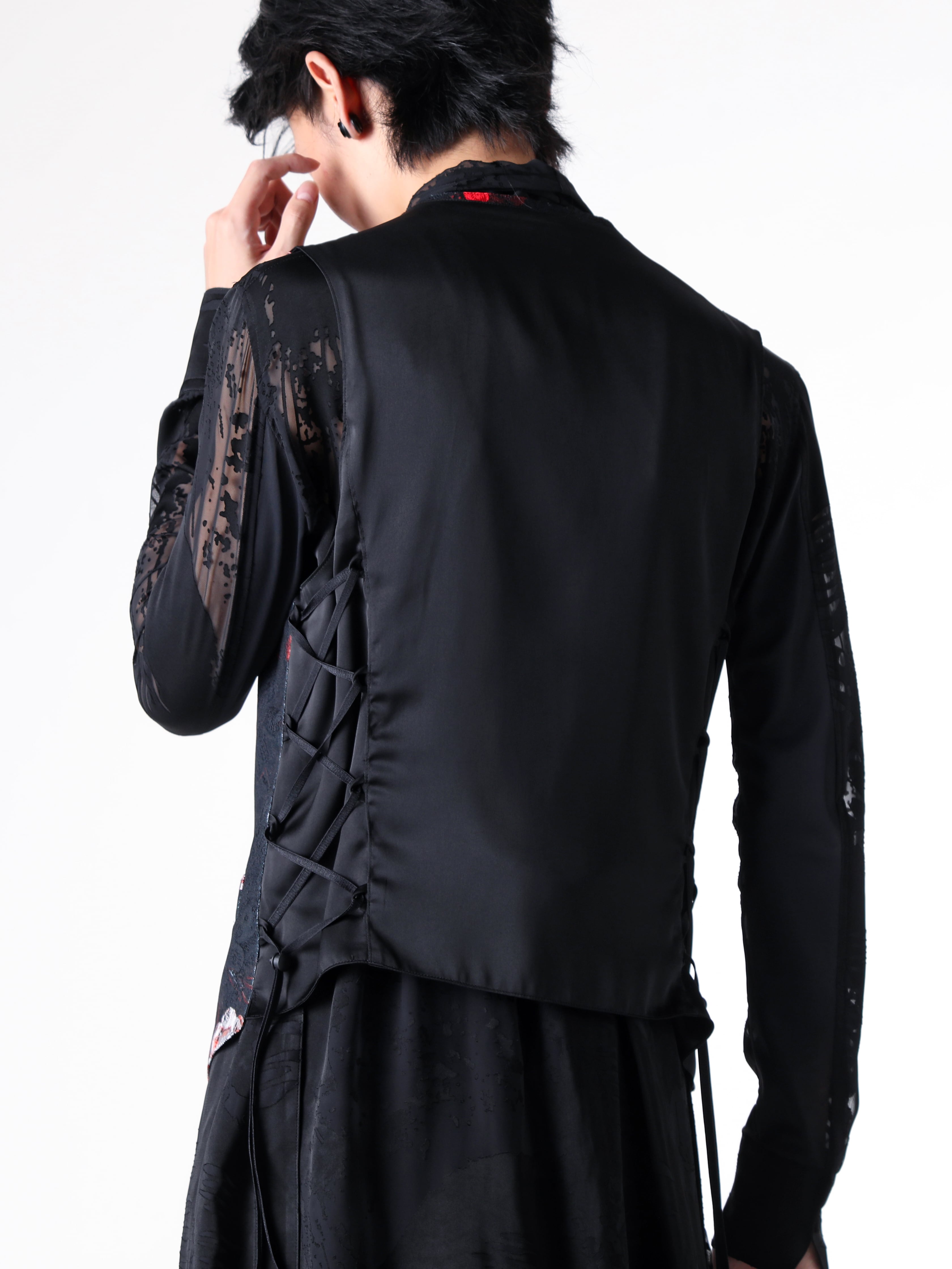 kiryuyrik - 25SS  - Vest - Lace Up Vest （Black-Red） - KT-HV14-90 2-003
