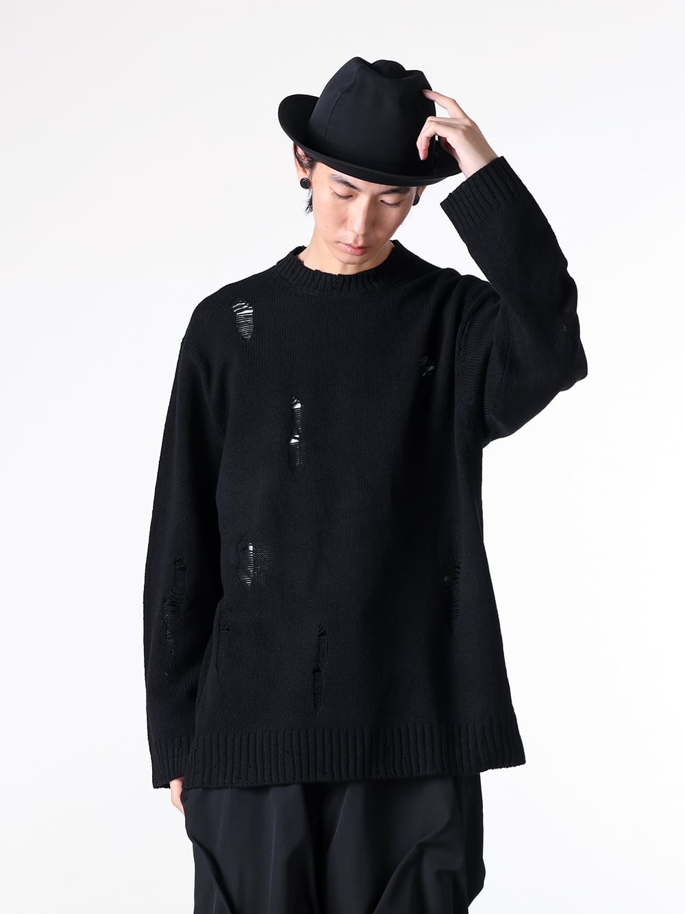 Yohji Yamamoto POUR HOMME - 25-26AW Styling - Top - hl-k03-183 - Needle-less round-neck pullover knit （Black） 1-003