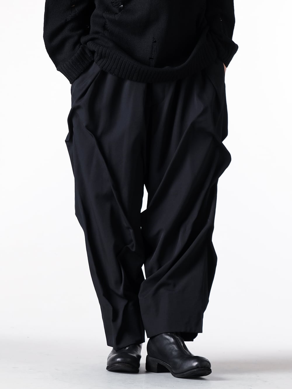 Yohji Yamamoto POUR HOMME - 25-26AW  - Pants - hm-p02-100 - Wool gabardine random tack pants （Black） 2-001