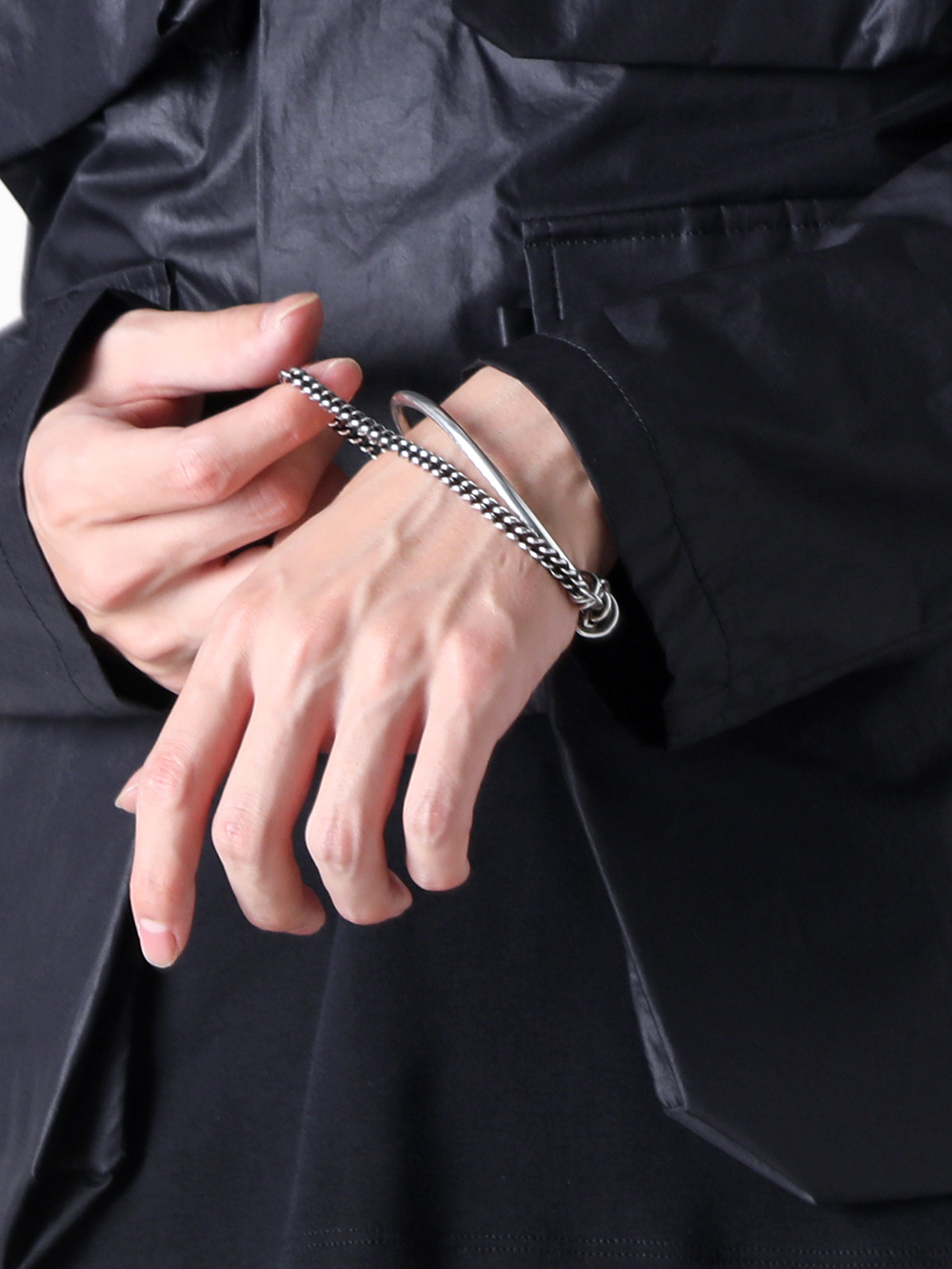 Ann Demeulemeester - 25SS - Accessory - VOKKO IRREGULAR BANGLE WITH CHAIN （Silver） - CO00-M-JB0009-JW020-070 4-007