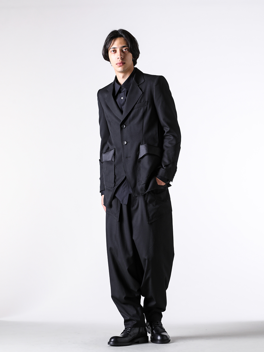 sulvam - 25AW styling - jacket - MW-J02-100 Three Button Asymmetric Jacket （Black） 1-006