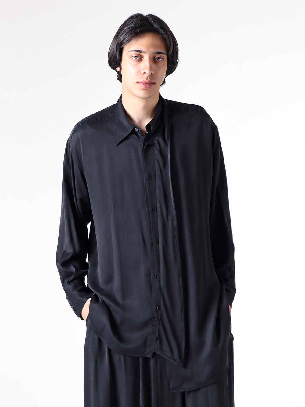 sulvam - 25AW  - Shirt - WW-B02-050 Stole Double Shirt （Black） 2-0010
