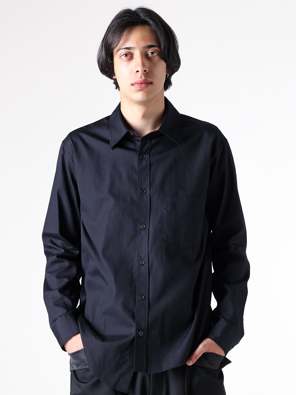 sulvam - 25AW  - Shirt - MW-B01-001 Pedicel Collar Asymmetrical Shirt （Black） 2-007