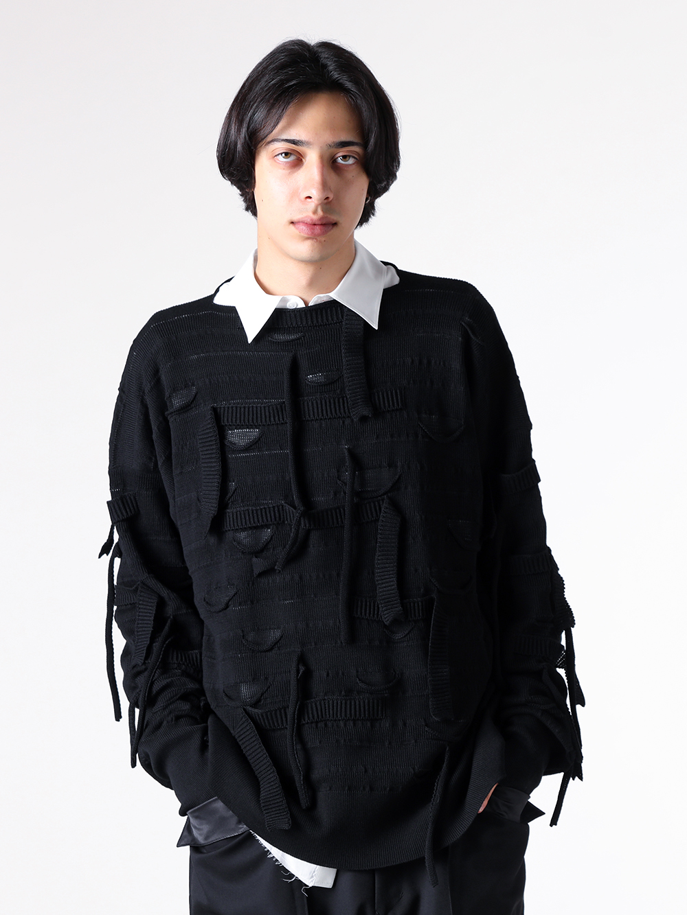 sulvam - 25AW - Knit - MW-K02-810 Broken Knitwear （Black） 3-001