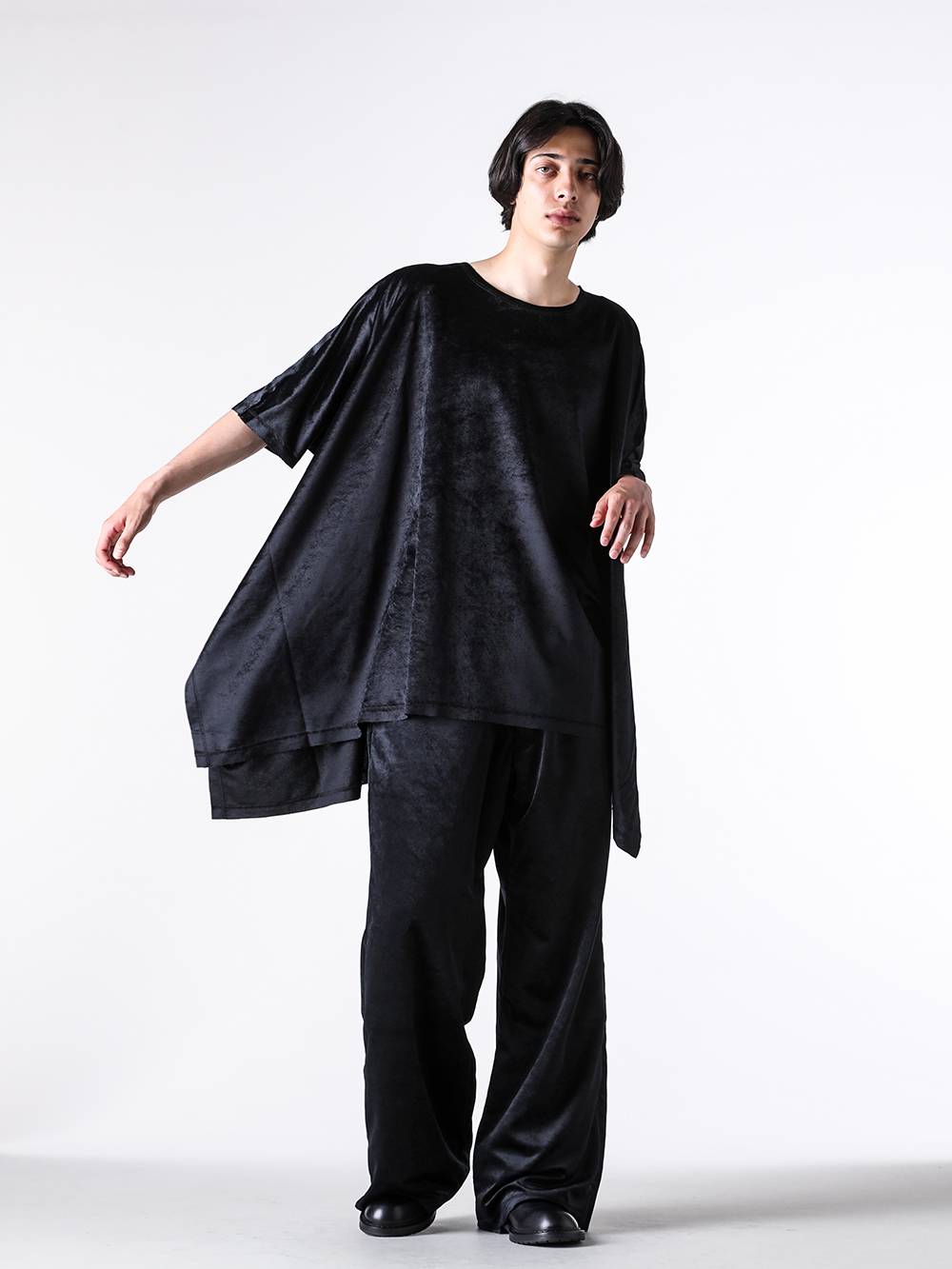 sulvam - 25AW - Short Sleeve T Shirt - MW-T01-700 Over Half Velour T （Black）4 4-003