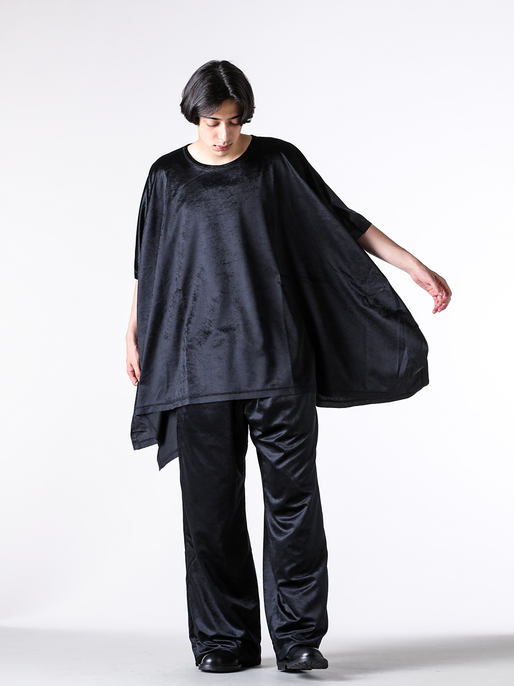 sulvam - 25AW - Pants - MW-P08-700 Wide Velour Pants （Black） 5-006