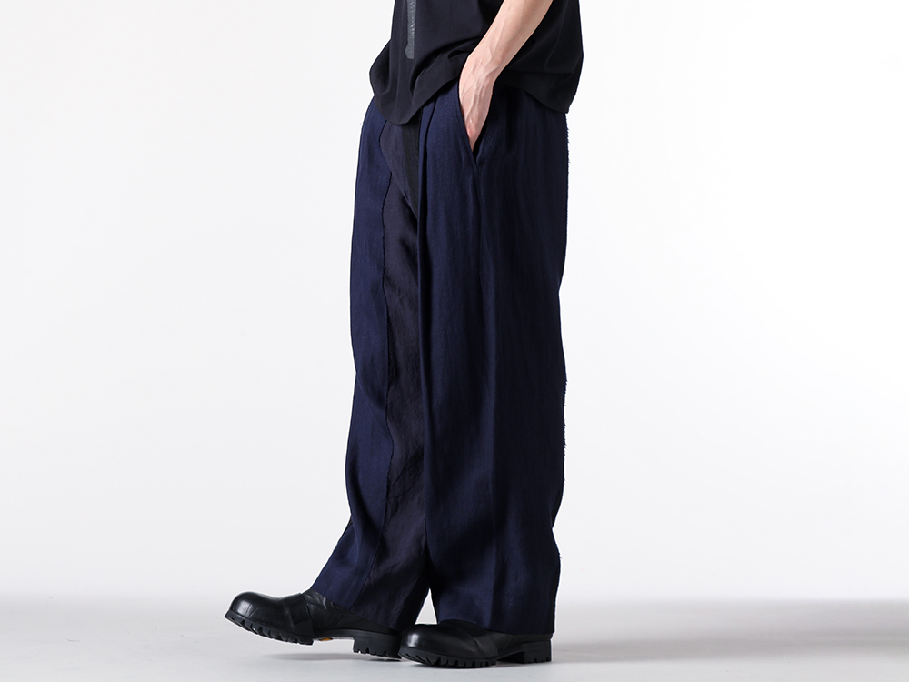 ZIGGY CHEN - 25PF - Wide Pants Featuring Asymmetrical Design and Three Types of Linen - Patchwork Trousers (0M2520511) - Chelsea Derby Shoes (0M2513001) 2-002