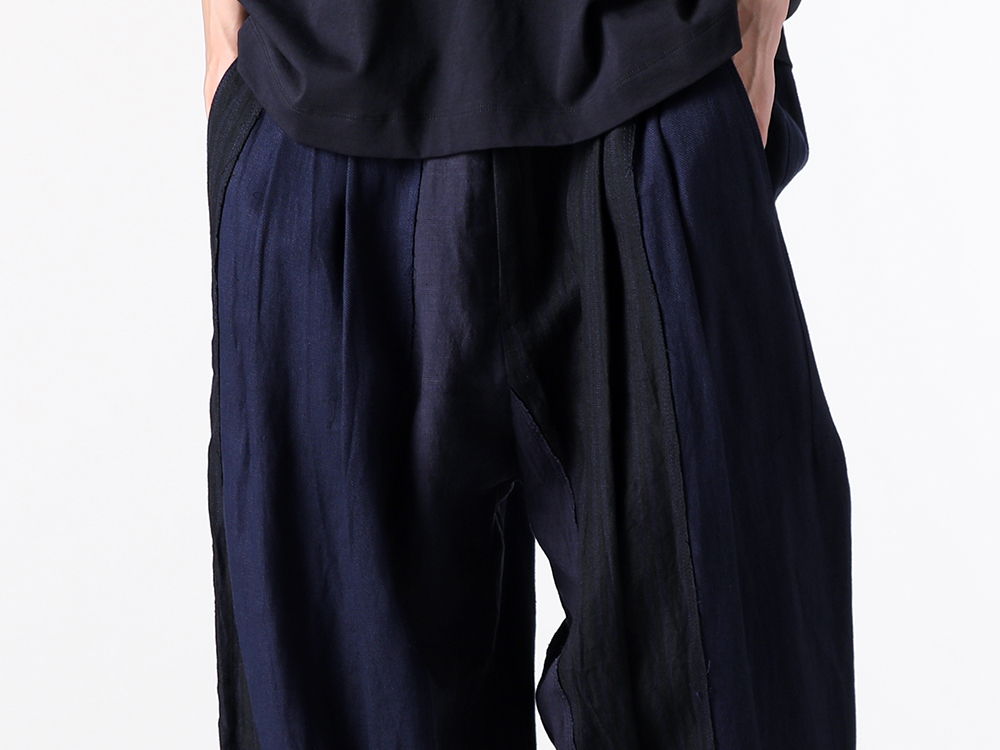 ZIGGY CHEN - 25PF - Wide Pants Featuring Asymmetrical Design and Three Types of Linen - Patchwork Trousers (0M2520511) - Chelsea Derby Shoes (0M2513001) 2-003