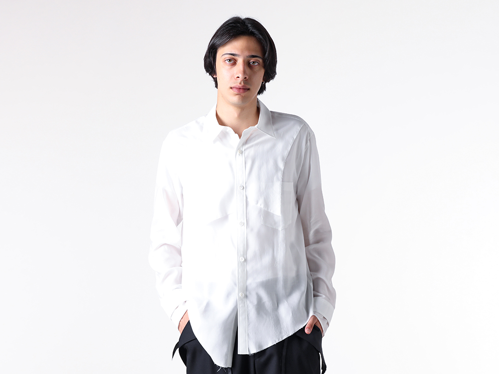 sulvam - 25AW Styling - Asymmetrical Shirt Based on an Avant-Garde Embellished Knit and a Classical Dress Shirt - MW-K02-810 Broken Knitwear - MW-B04-010 Tencel Besam Shirt 1-004