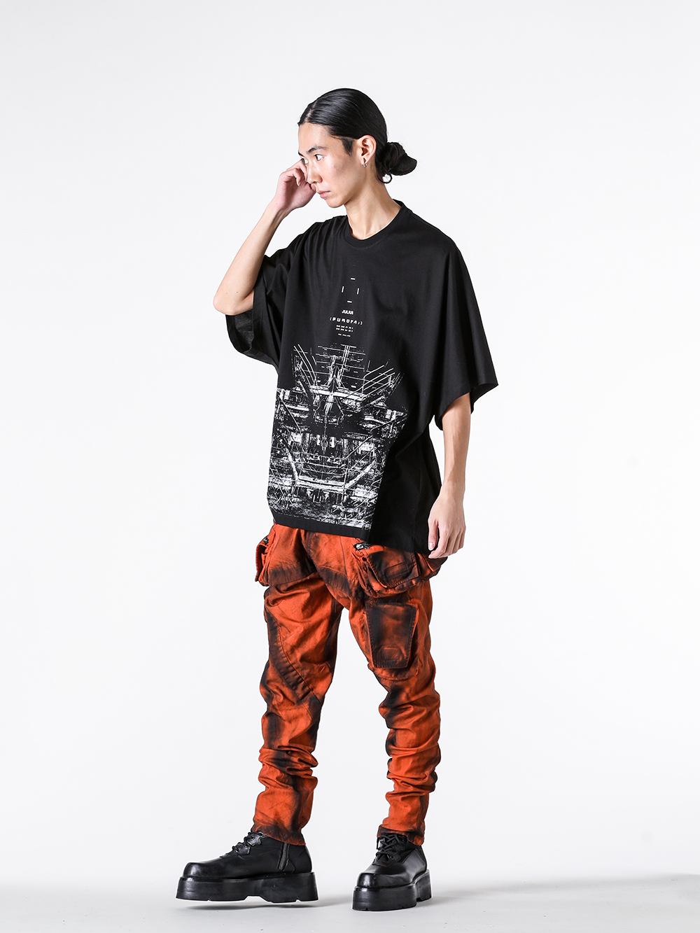 JULIUS - 25PF styling - JULIUS 2025PF Introduction of newly arrived product - 907PAM4 COTTON SATIN BACK TROUSERS 1-009
