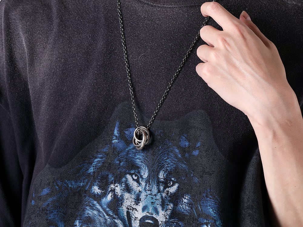 KAMIYA - 25SS Styling - Vintage T-shirt with a Bold Wolf Howl Print - M3731 - necklace four rings (silver) 1-004