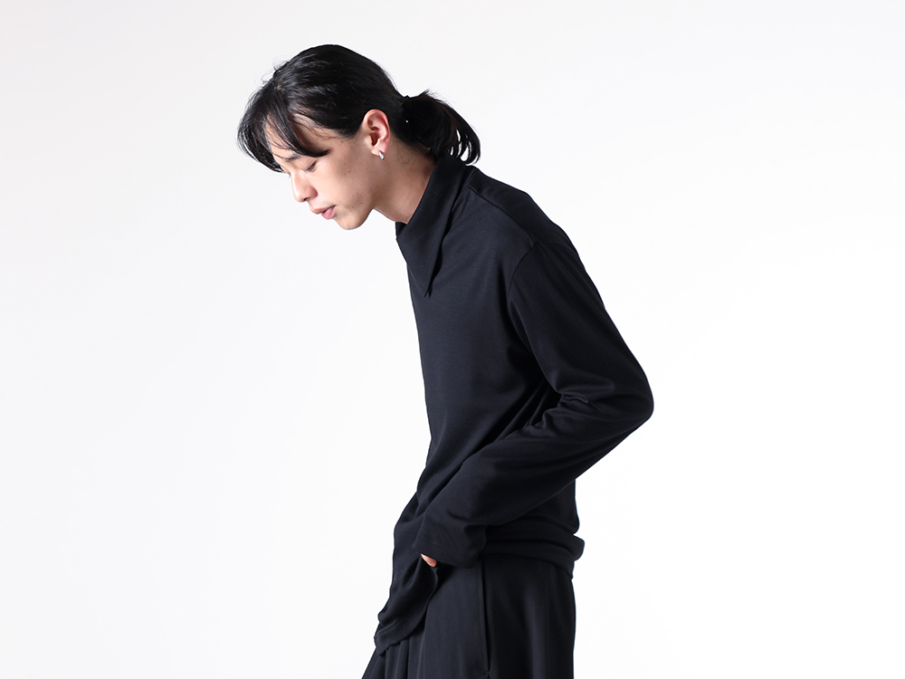 Yohji Yamamoto POUR HOMME - 25-26AW - tops - Stacked Collar Turtleneck Long-Sleeved T-Shirt （Black） - HL-T06-181 1-004