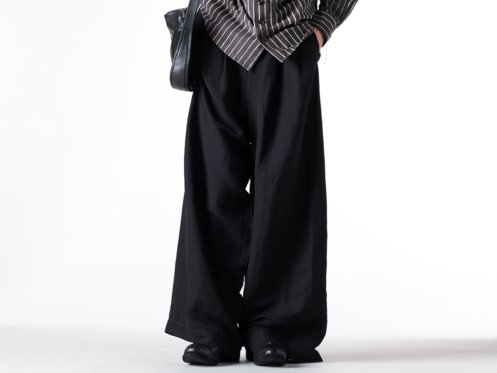 UMA WANG - 25SS  - UMA WANG タックとボリューム感のバランスが魅力のリネンワイドパンツ - POLKY PANTS-Black (S5/M/UM3510-uw900) - PL2 Long Front Zip Boots Double Sole (PL2) 2-001