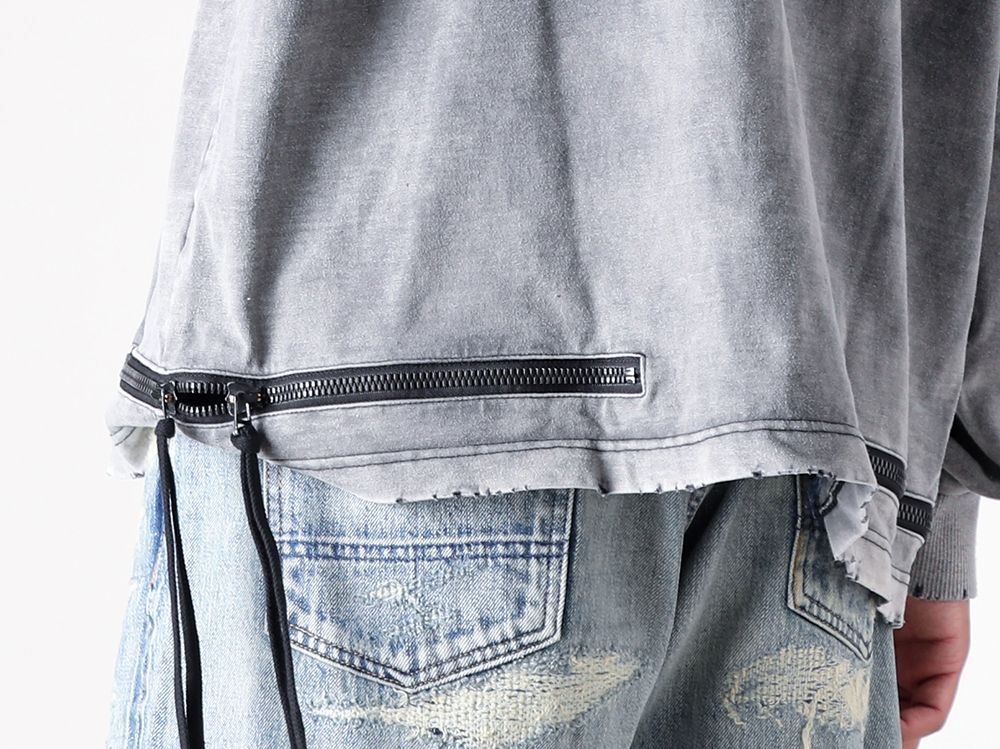 D.HYGEN – 25SS – Sweatshirt with Repair Patches and Fading Effect - Damage Patch Zip Open High Gauge Long Sleeve T-Shirt (ST101-0625S) - Flower element Choker (NI-N-02-M) - SOURCE Ring (NI-R-20) 1-003