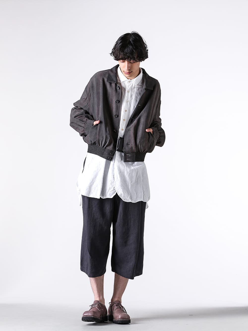 【HERMES】☆くびれ効果抜群☆\tスモック刺繍入りジャケット HERMES】上品に魅せる☆刺繍入りスモックウエストジャケット