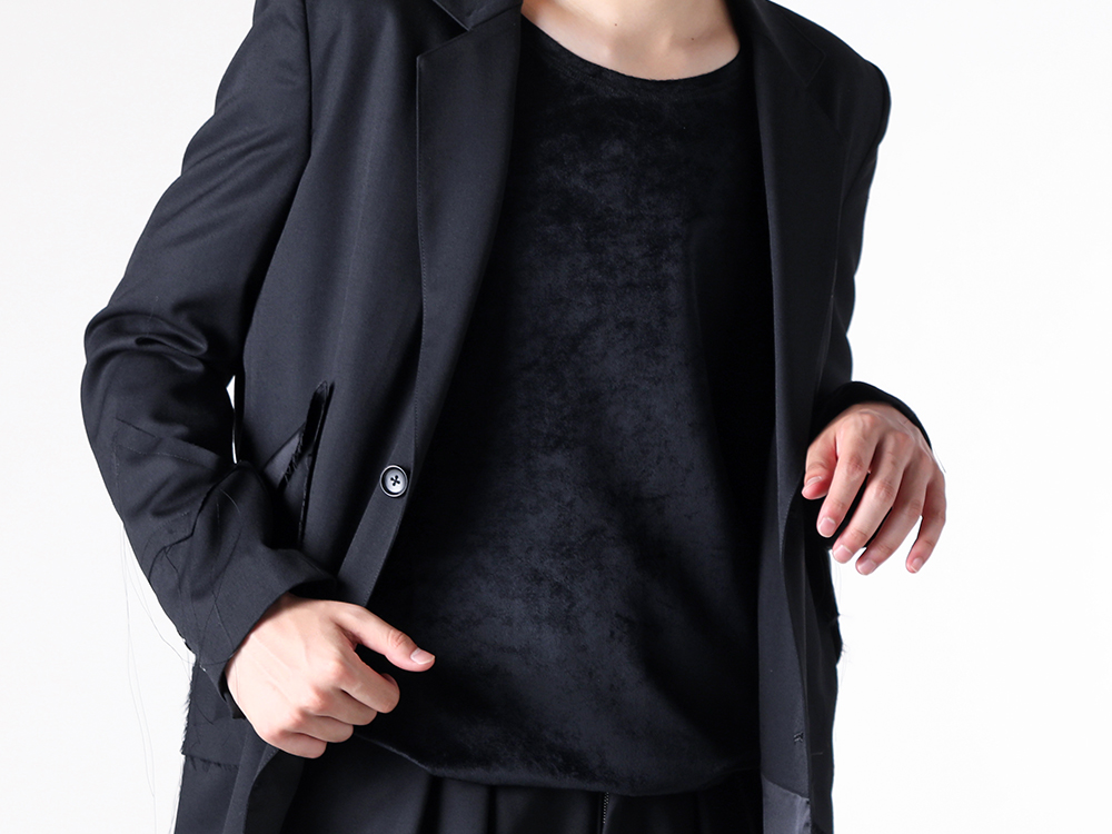 sulvam – 25-26AW – A Jacket with Striking Cutting and Layered Design – Slit 2 Button Jacket (MW-J01-100) – Over Half Velour T (MW-T01-700) 1-005