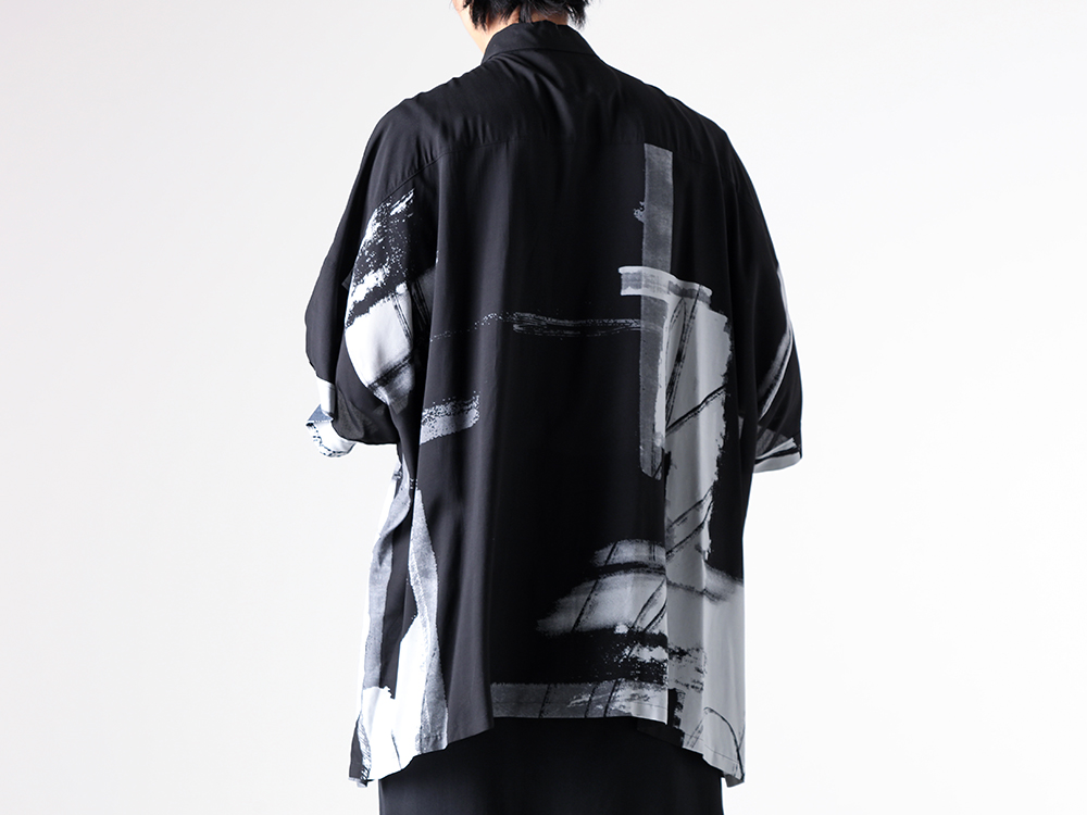 GroundY - 25-26AW  - Shirt - Front Dolman Big Shirt Short Sleeve （BLK×GRY） - GL-B11-201 2-004