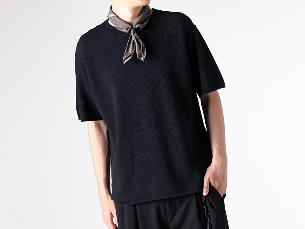 DEVOA - 25-26AW  - T-Shirt - Knit Short Sleeve Merino Wool / Cotton （BLACK） - KTS-MCN1 2-001