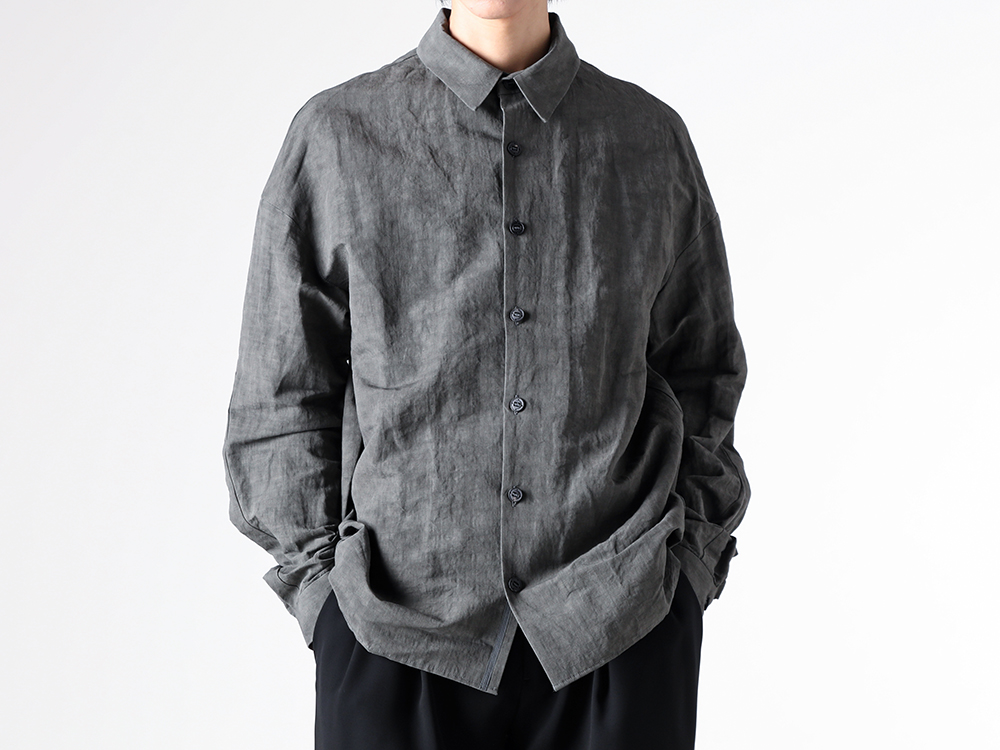 DEVOA - 25-26AW - Long Sleeve Shirt - Loose Fit Shirt Cotton / Linen Advanced Dye （DARK GREEN） / SHC-ADRL 1-0013