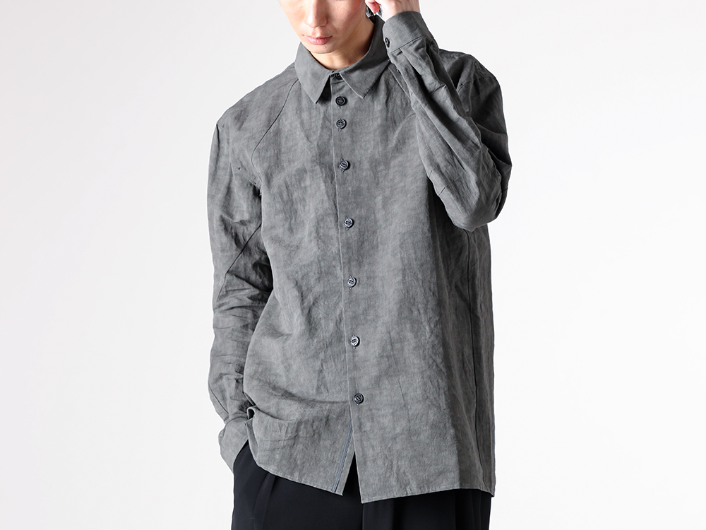 DEVOA - 25-26AW - Long Sleeve Shirt - Fitted Shirt Cotton / Linen Advanced Dye （DARK GREEN） / SHC-ADNV 1-009