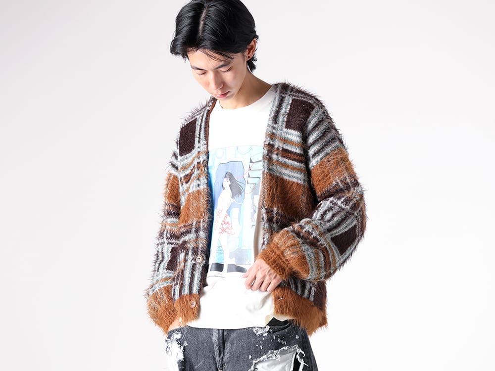 SEVESKIG- Lustre Check Knit Cardigan - beige styling images 2