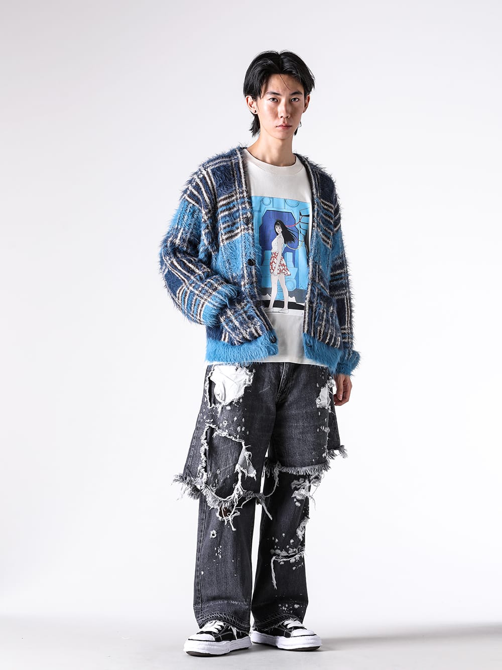 SEVESKIG- Lustre Check Knit Cardigan - beige styling images 5