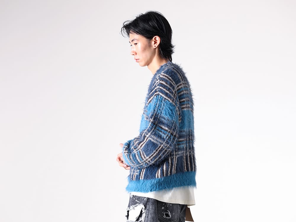 SEVESKIG- Lustre Check Knit Cardigan - blue styling images 7