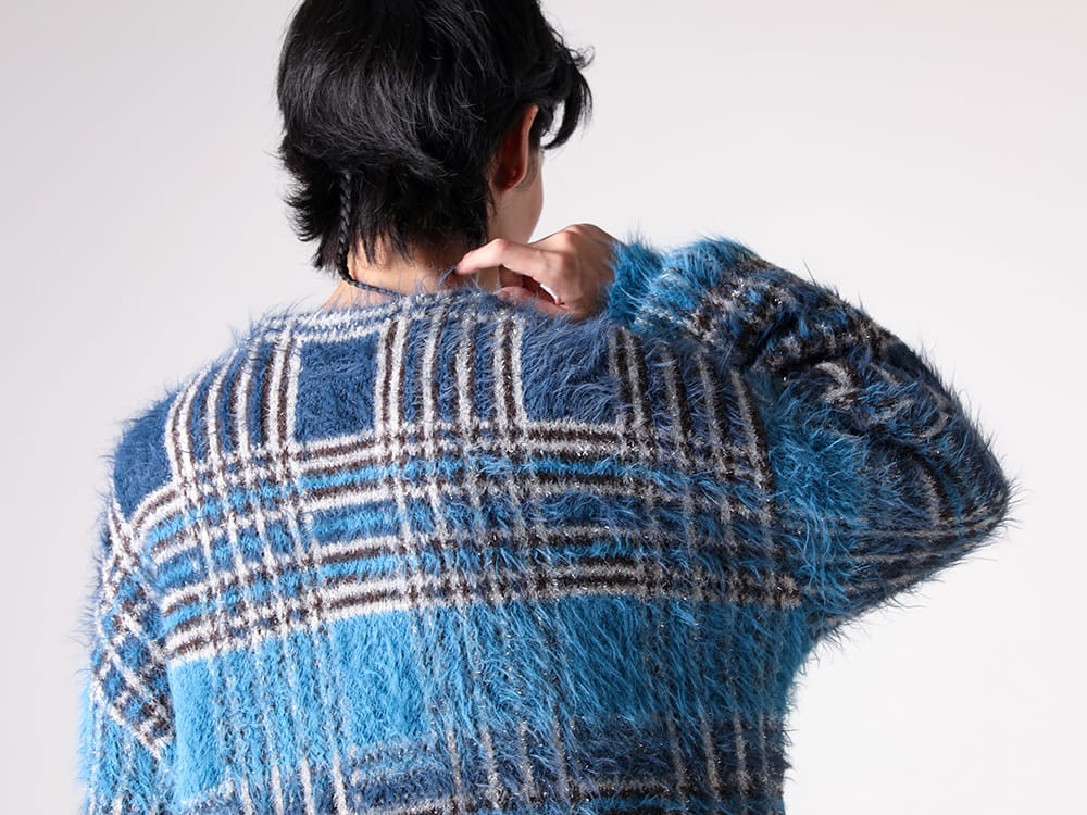 SEVESKIG- Lustre Check Knit Cardigan - blue styling images 8