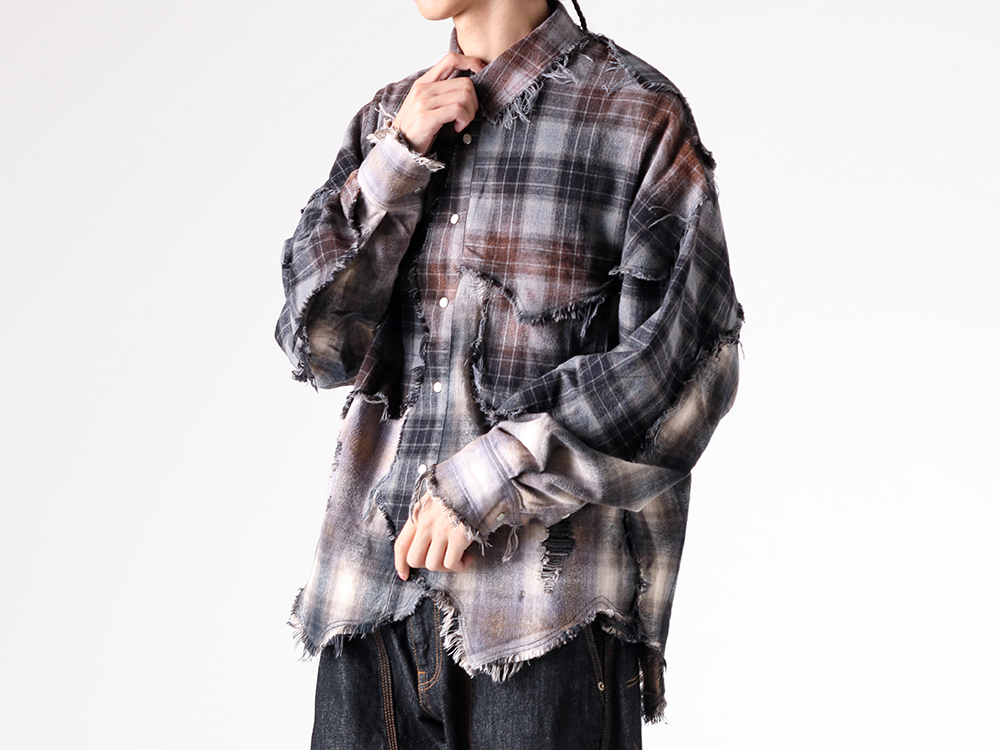 KHOKI - 25-26AW  - Shirt - Vintage-effect checked shirt （Black） - 25fw-b-03 2-001