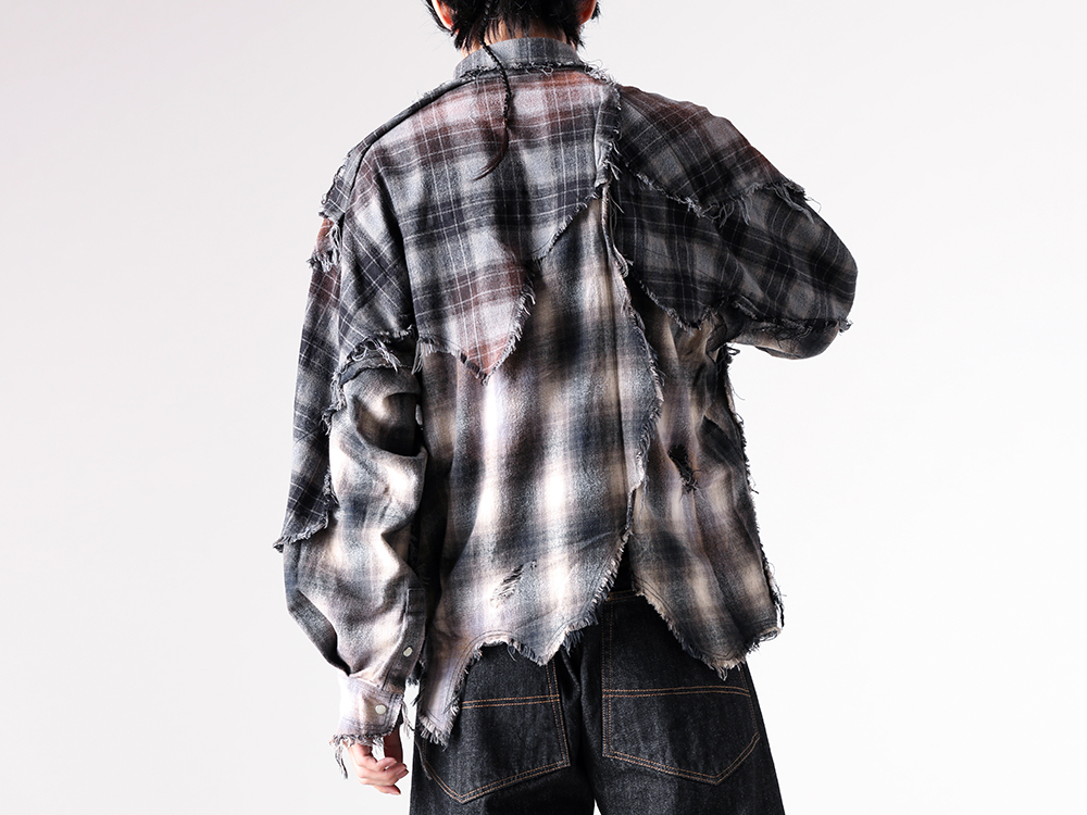 KHOKI - 25-26AW  - Shirt - Vintage-effect checked shirt （Black） - 25fw-b-03 2-002