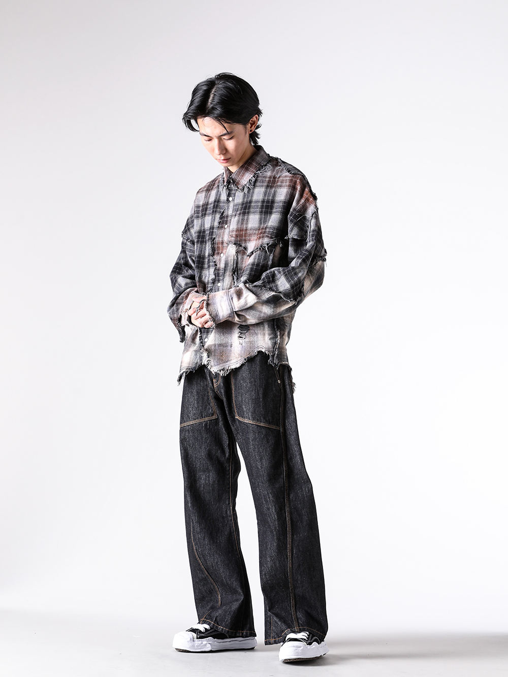 KHOKI - 25-26AW  - Shirt - Vintage-effect checked shirt （Black） - 25fw-b-03 2-003