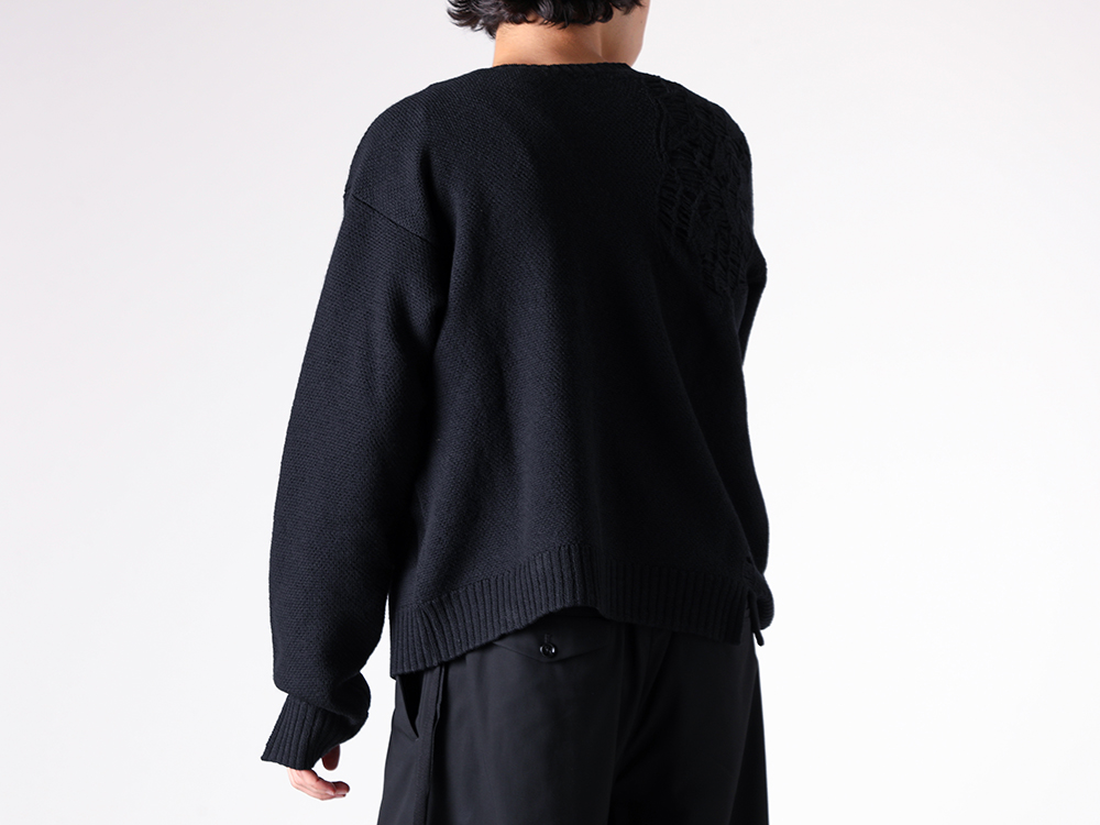 Ann Demeulemeester - 25-26AW - TOPS - WALDON DESTROYED SEED STITCH CREW NECK SWEATER （Black） - 2520-M-KN45-KN071-099 1-002