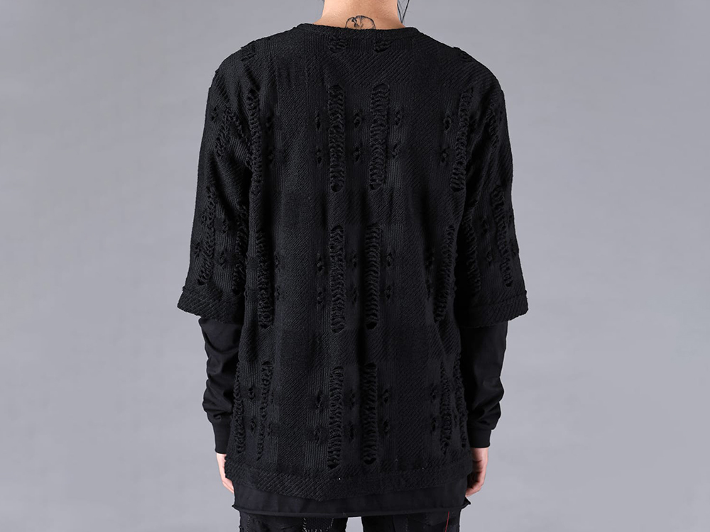 D.HYGEN - 25-26AW - Tops - Crash Jacquard Knit Layered T-Shirt （Black） - ST101-0625A 1-0016