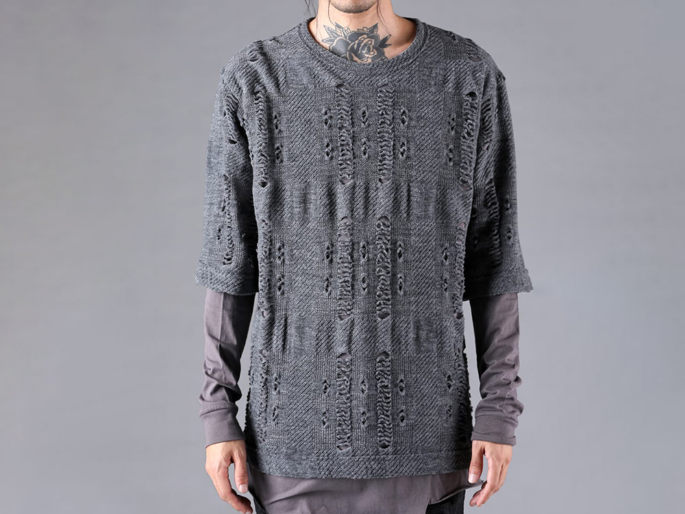 D.HYGEN - 25-26AW - Tops - Crash Jacquard Knit Layered T-Shirt （Charcoal） - ST101-0625A 1-0017