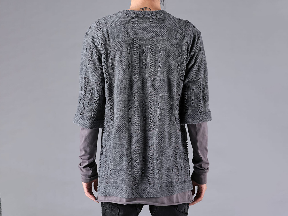 D.HYGEN - 25-26AW - Tops - Crash Jacquard Knit Layered T-Shirt （Charcoal） - ST101-0625A 1-0018