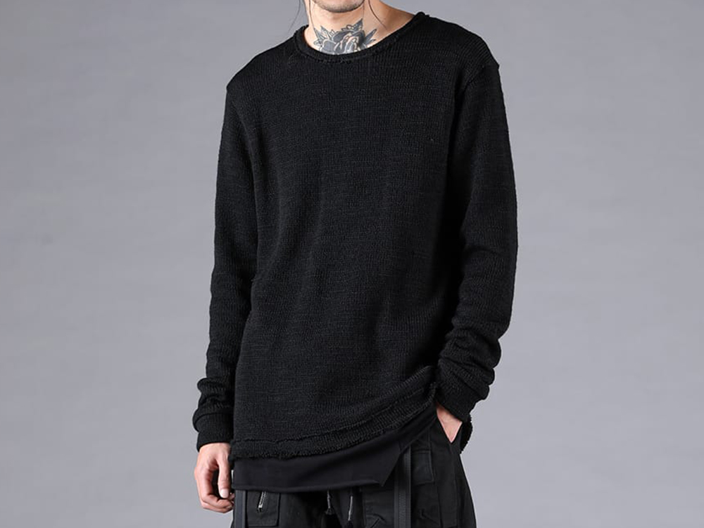 D.HYGEN - 25-26AW - Tops - Low Gauge Knit x Cotton Jersey Layered T-Shirt （Black） - ST101-0725A 1-0019