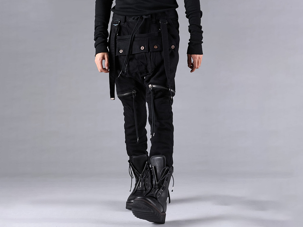 D.HYGEN - 25-26AW  - Pants - Stretch Denim Salopette Pocket Cargo Jog Pants （Black） - ST107-0625A 2-001