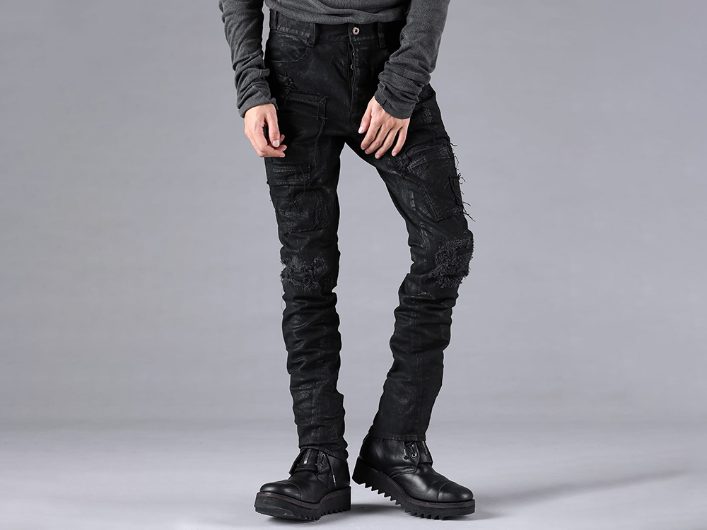 D.HYGEN - 25-26AW  - Pants - Product Coated Stretch Denim Damage Repair Straight Slim Pants （Black） - ST107-0325A 2-003
