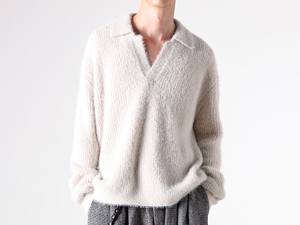 UMA WANG - 25-26AW  - Knitwear / Hoodies - POLO TOP （Off White） - W5/M/UK7584 2-001