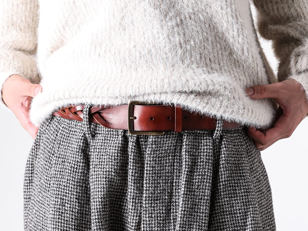 UMA WANG - 25-26AW - Belt - WOVEN LEATHER BELT （Brown） - W5/M/UB00B2 6-004