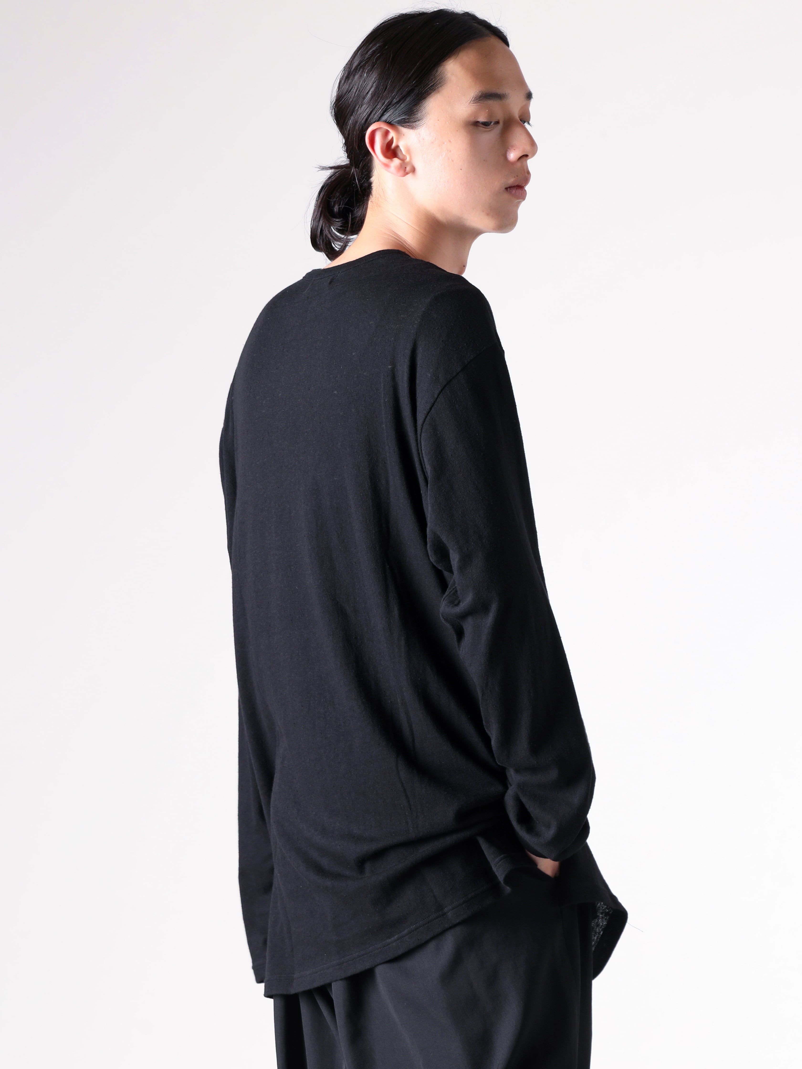 Yohji Yamamoto POUR HOMME - 25-26AW - Yohji Yamamoto POUR HOMME - Long-sleeved T-shirt with flap pockets （Black） - HL-T23-084 1-006